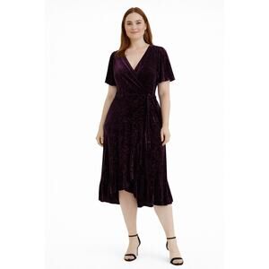 Calvin Klein Size 12 Velvet Wrap Style Midi Dress Plum Evening NWT